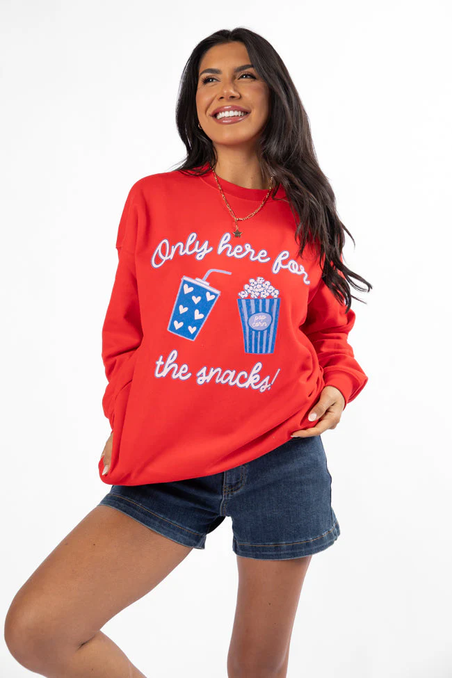 Only Here For The Snacks Red Graphic Sweatshirt - Terpint