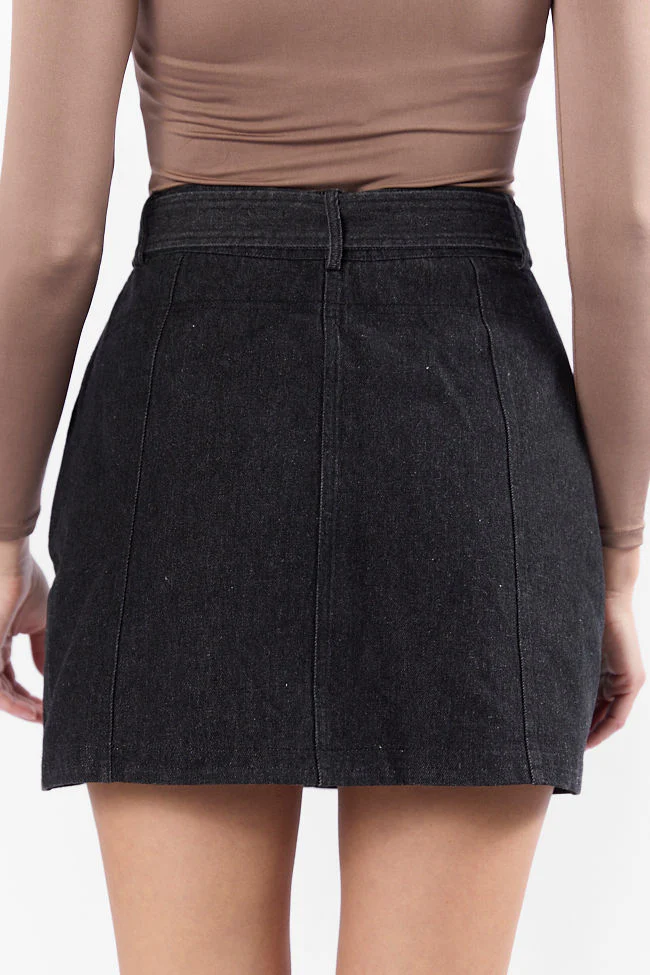 Just To See You Smile Black Western Belted Denim Skirt DOORBUSTER - Terpint