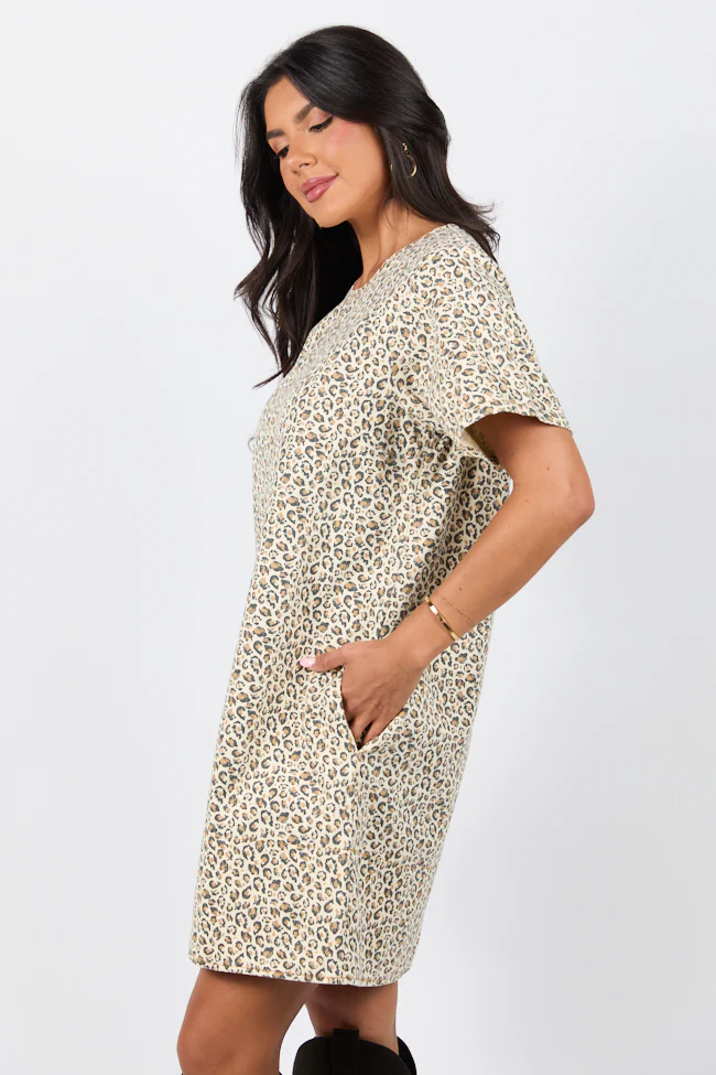 Wild Nights Taupe Leopard Print Shift Dress SALE - Terpint