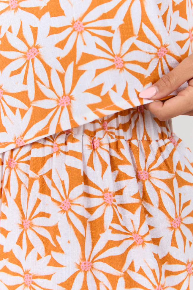 Dinner Downtown Orange Multi Floral Print Two Piece Skirt Set - Terpint