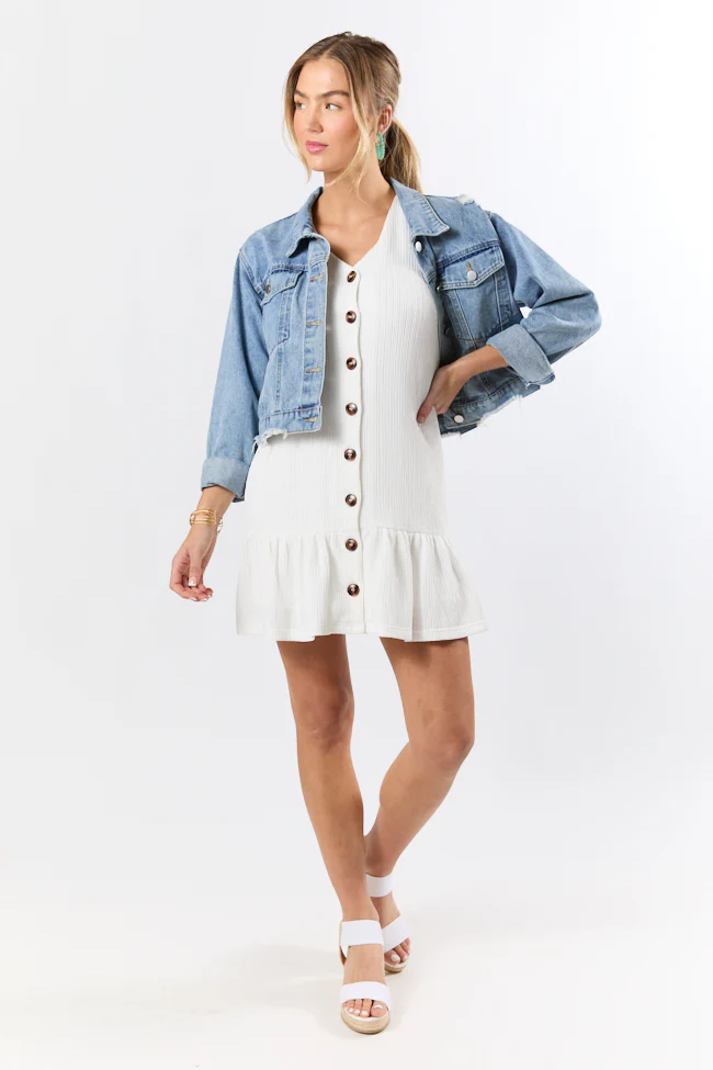 Sunset Romance White Knit Button Front Mini Dress FINAL SALE - Terpint