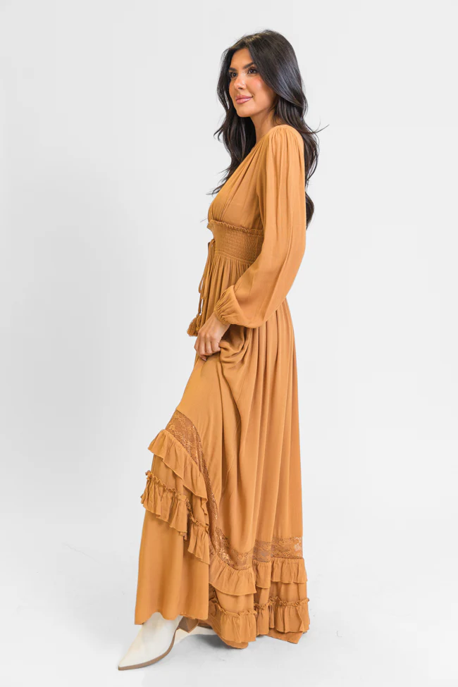 Lucky To Have You Camel Maxi Dress SALE - Terpint