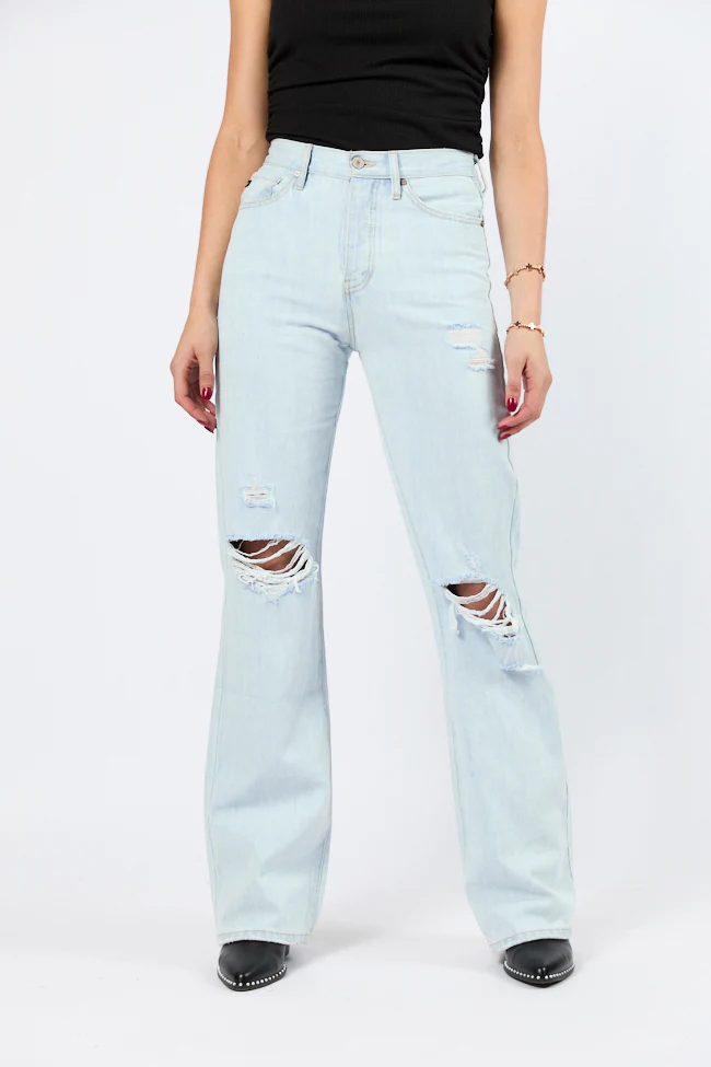 Karter Light Wash Wide Leg Distressed 90's Flare Jeans SALE - Terpint