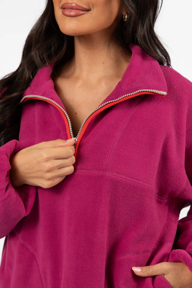Outside The Box Magenta Contrast Trim Fleece Pullover FINAL SALE - Terpint