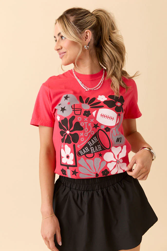 Floral Football Icon Print Paprika Graphic Tee - Terpint