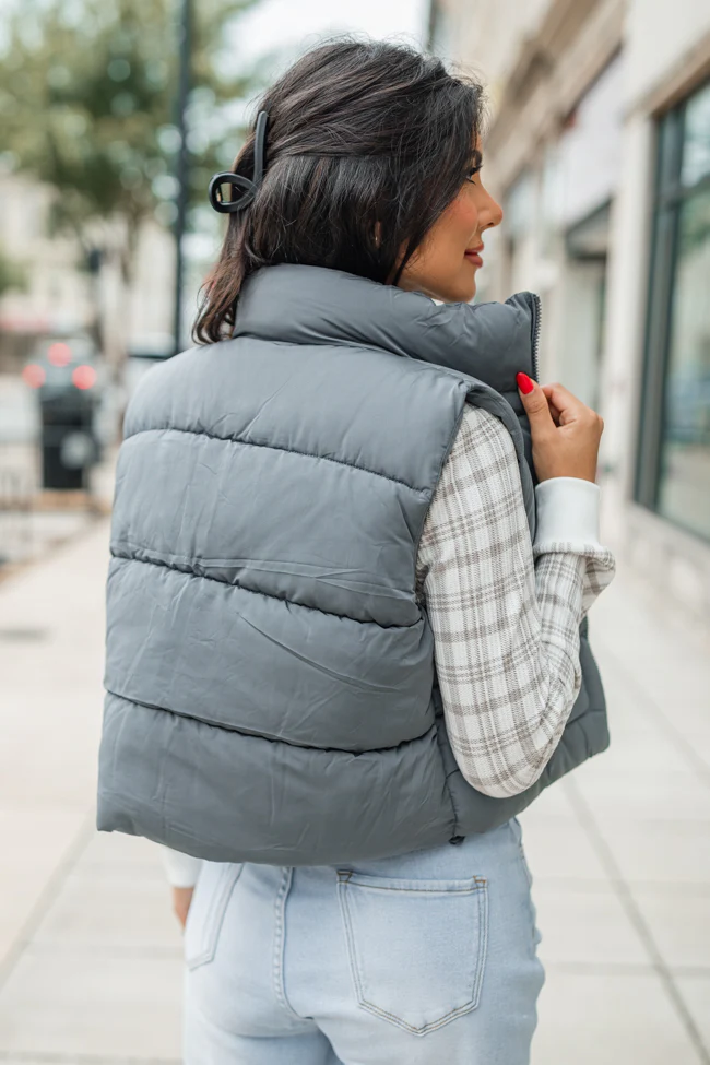 Sights To See Slate Cropped Puffer Vest FINAL SALE - Terpint