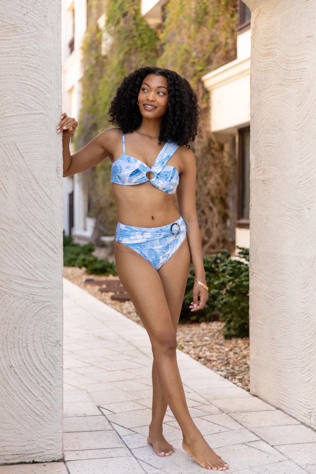 On The Water Blue Printed Asymmetrical Bandeau Bikini Top FINAL SALE - Terpint