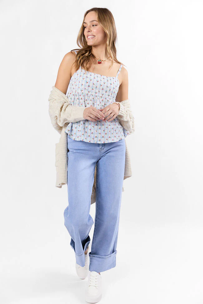 Sweet As Can Be Blue Cherry Gingham Print Tank FINAL SALE - Terpint