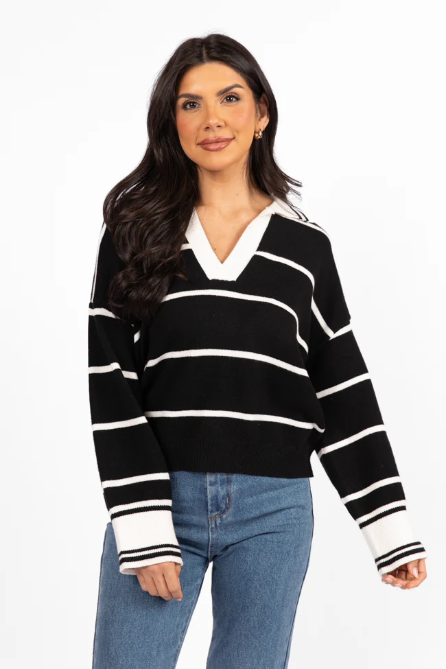 Imagine That Black Striped Collared Sweater - Terpint