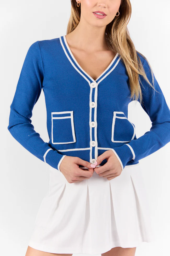 Gives Me Time Navy and Ivory Contrast Trim Cardigan FINAL SALE - Terpint