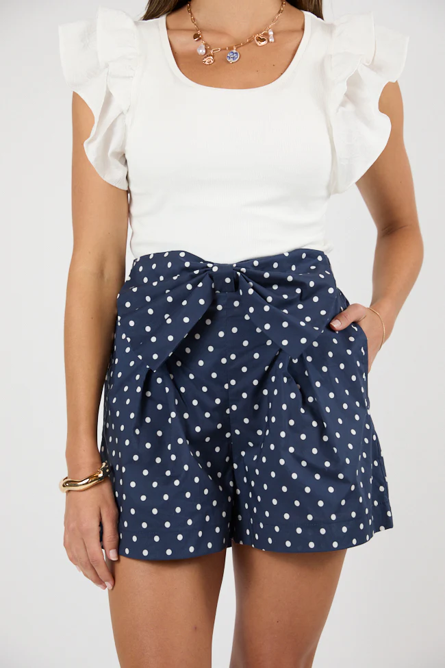 Enchanted Moments Navy Polka Dot Bow Shorts FINAL SALE - Terpint