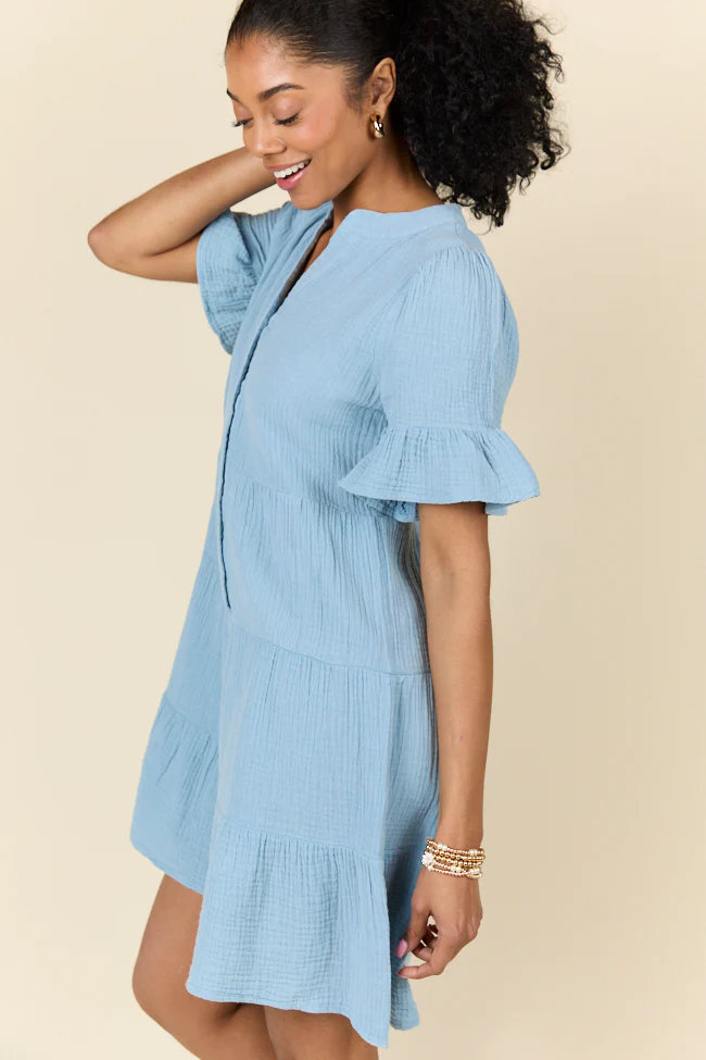 Weekend Wander Blue Gauze Mini Dress FINAL SALE - Terpint