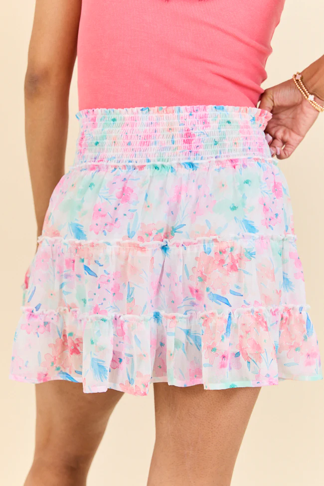 Through The Garden Blue, Pink, and Orange Floral Skort DOORBUSTER - Terpint