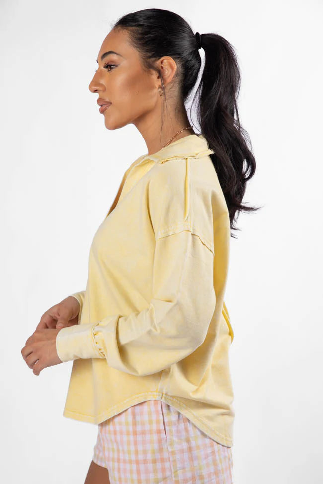 Take A Chance Yellow Acid Wash Knit Collared Long Sleeve Tee FINAL SALE - Terpint