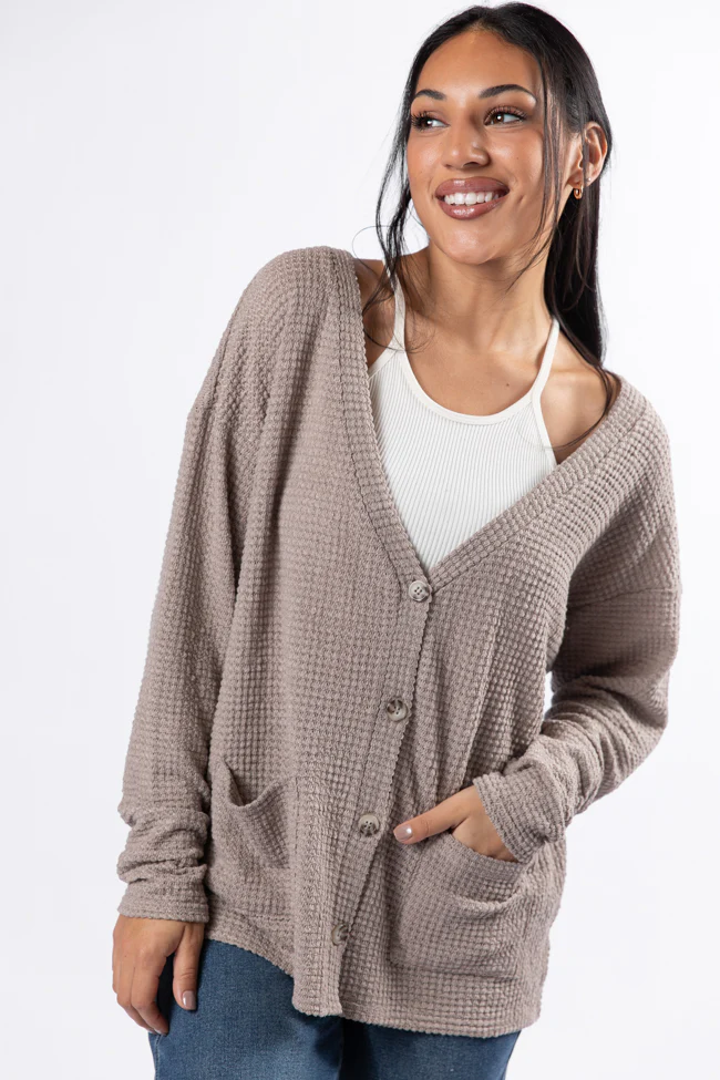 Sounds Like Me Taupe Waffle Knit Cardigan FINAL SALE - Terpint