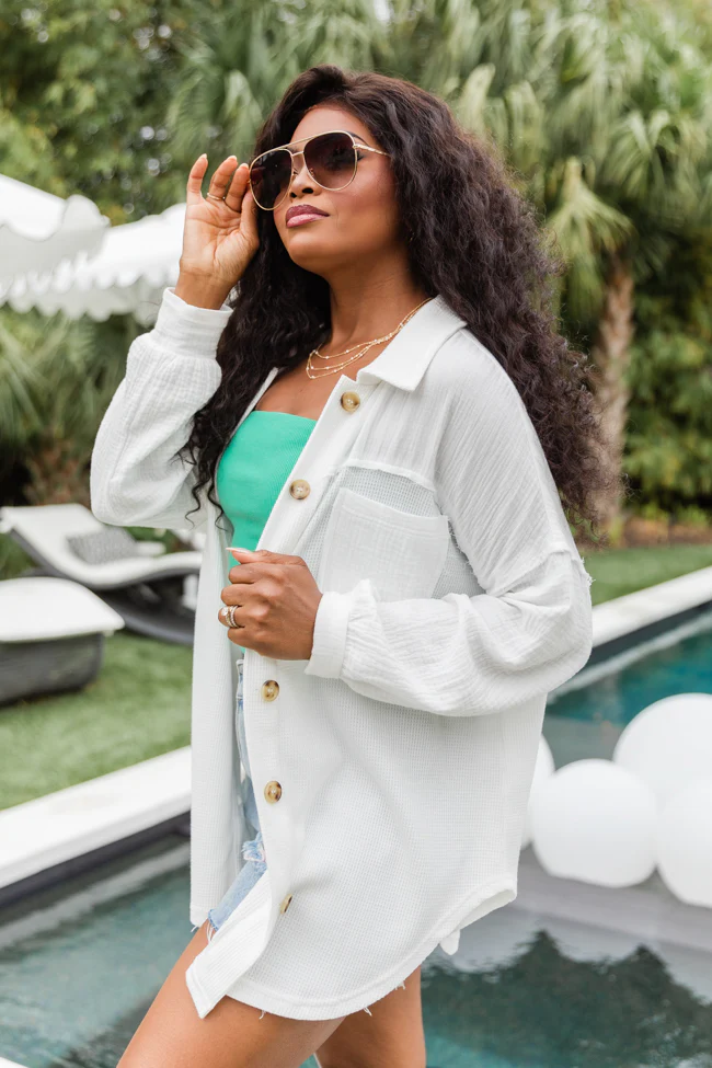 Pulling It Together Ivory Waffle And Gauze Shacket FINAL SALE - Terpint