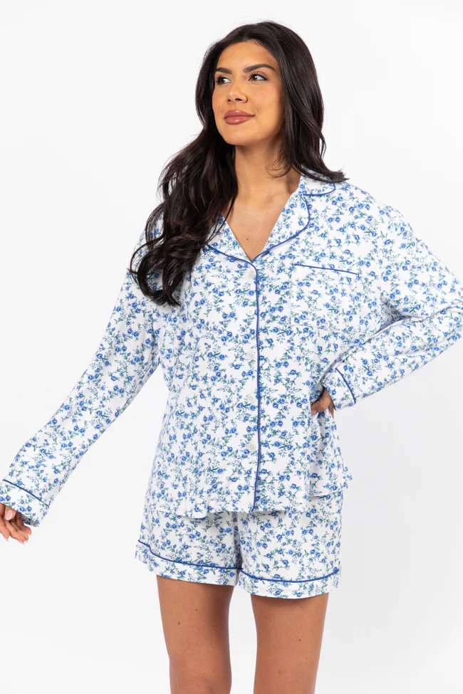 Under The Stars Blue Floral Pajama Shorts FINAL SALE - Terpint