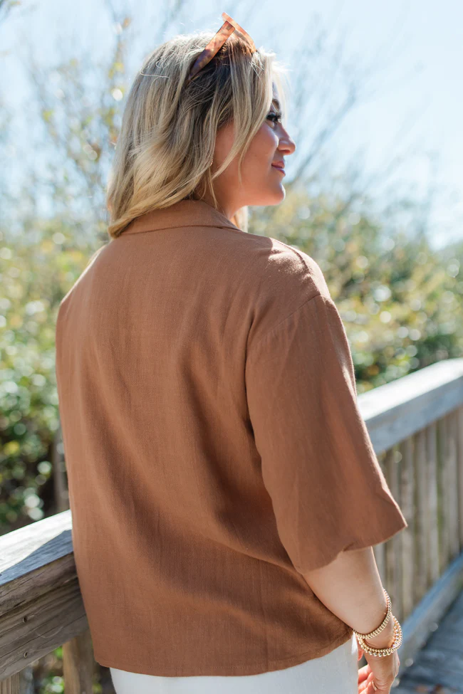 Taking A Risk Brown Pocketed Button Front Top FINAL SALE - Terpint