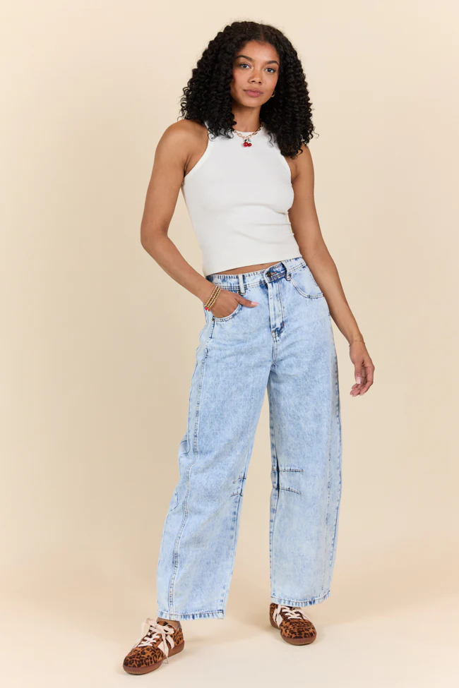 Bella Light Wash Pull On Barrel Jeans SALE - Terpint