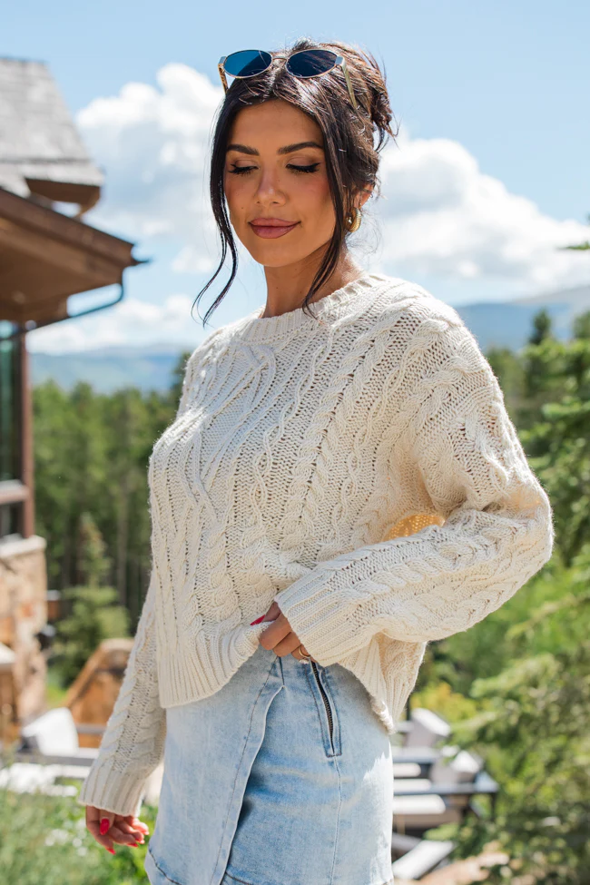 Fall Sentiments Cream Cable Knit Crew Neck Sweater FINAL SALE - Terpint