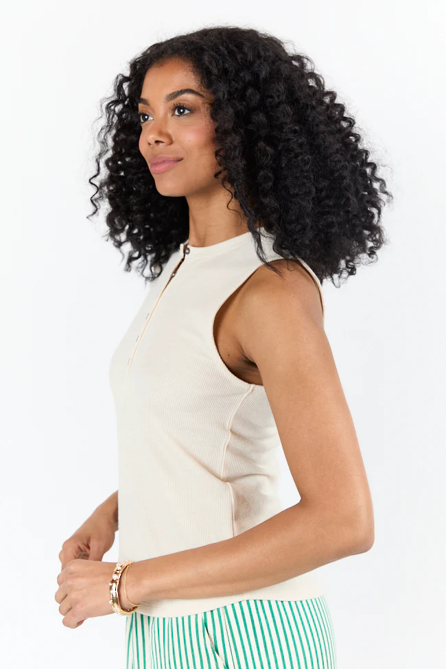 Casual Outing Cream Knit Henley Tank FINAL SALE - Terpint