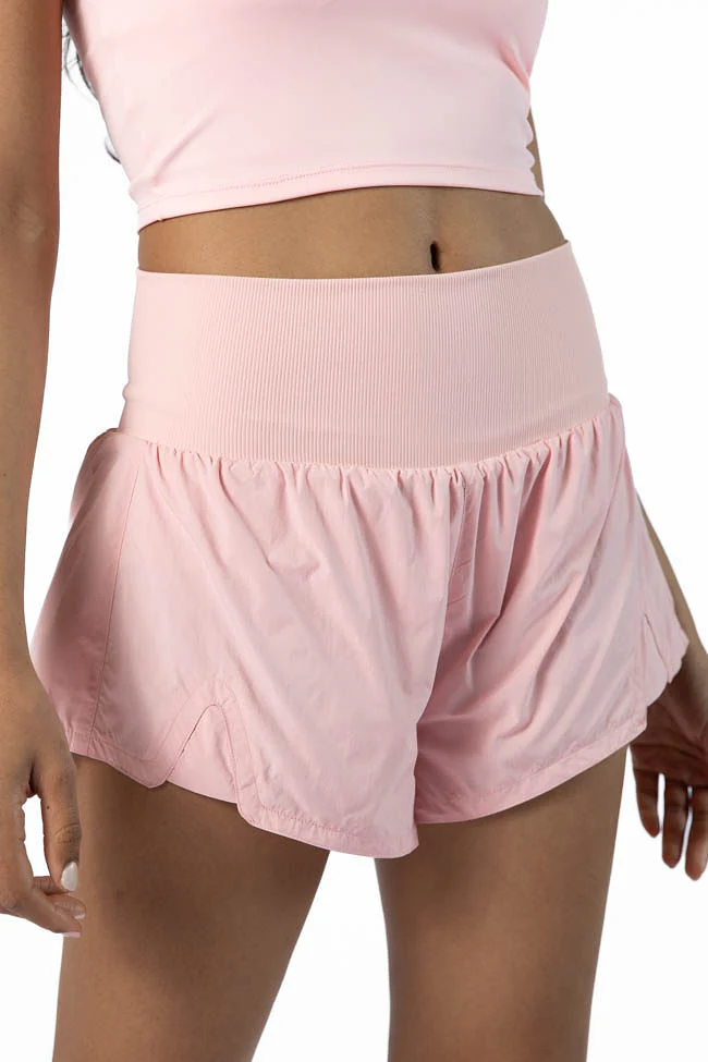 First Place Pink Ribbed Waistband Running Shorts SALE - Terpint