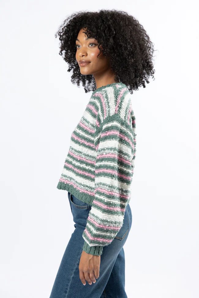 While I'm Away Green Multi Striped Popcorn Sweater FINAL SALE - Terpint