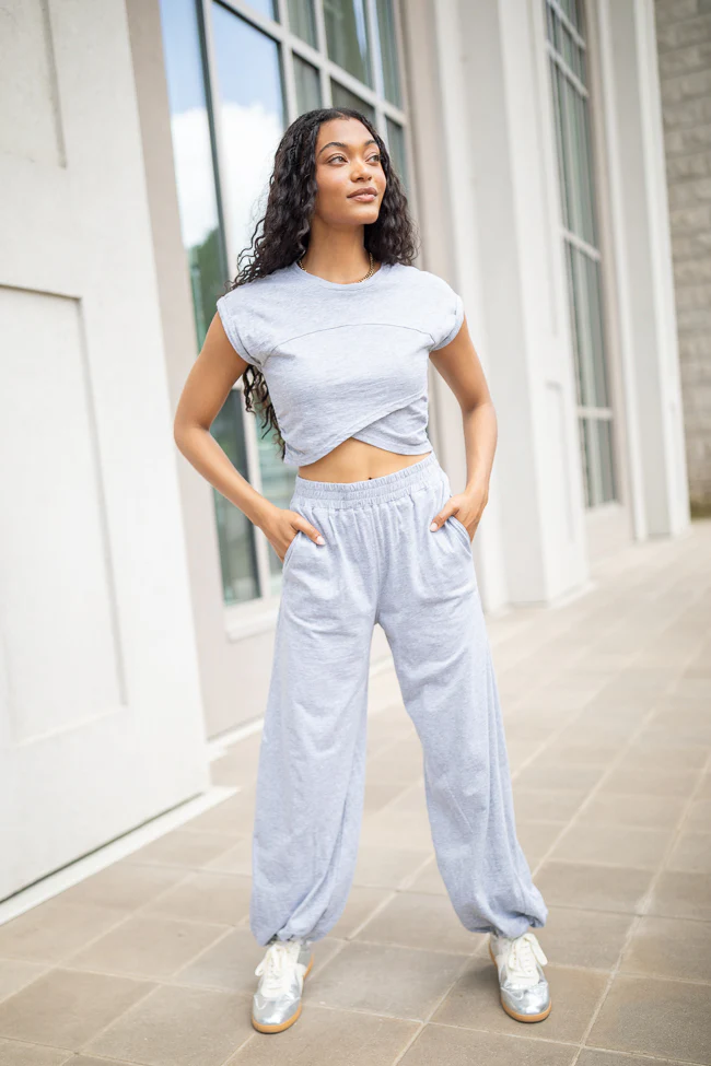 Tinley Heather Grey Lounge Crossover Cap Sleeve Tee - Terpint