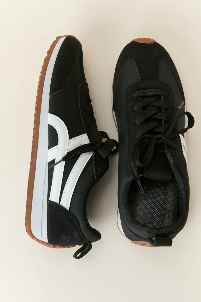 Madeline Black Stripe Sneakers SALE - Terpint