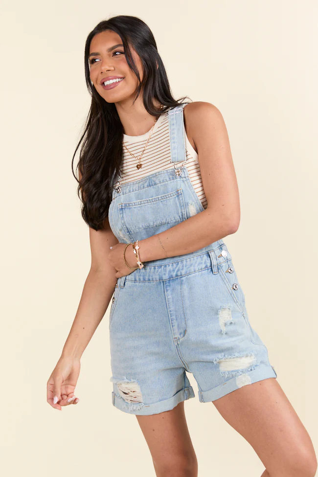 Amy Jo Medium Wash Distressed Cuffed Overalls - Terpint