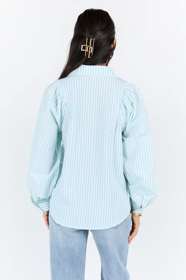 Here Lately Green Striped Button Down Top SALE - Terpint