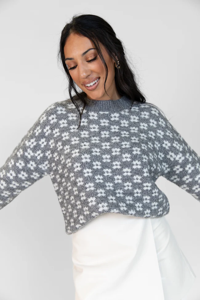Gonna Go Far Grey Flower Print Sweater FINAL SALE - Terpint