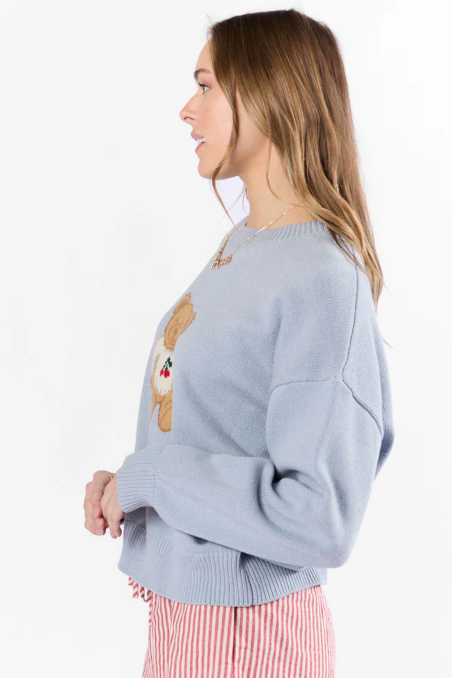 Too Much To Bear Light Blue Cherries Sweater - Terpint