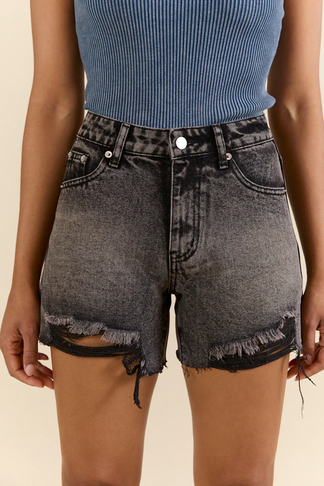 Night Rhythm Black Wash Distressed Denim Shorts DOORBUSTER - Terpint