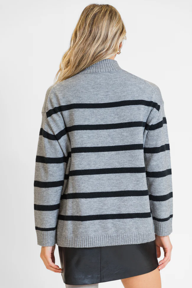 Where I'm Going Charcoal Oversized Stripe Turtleneck Sweater FINAL SALE - Terpint