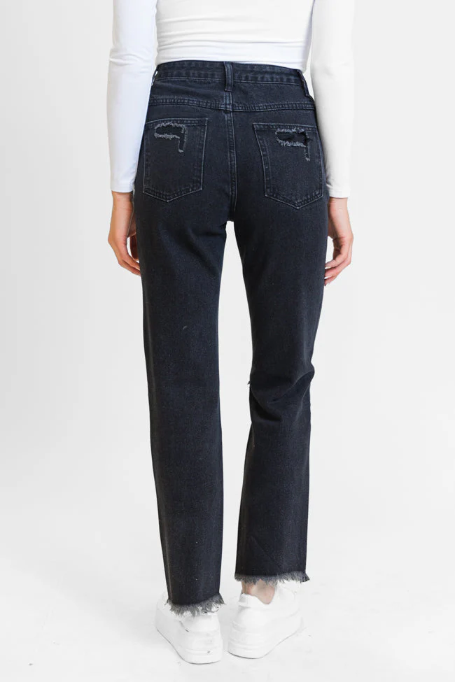 Megan Black Wash Distressed Straight Leg Tall Mom Jeans FINAL SALE - Terpint
