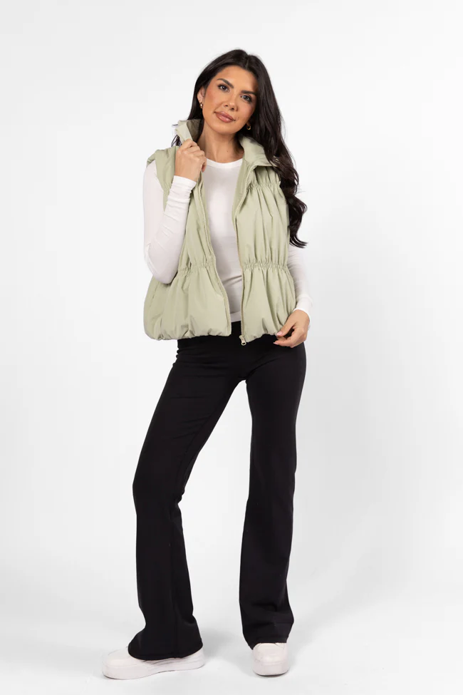 Mountain High Sage Ruched Puffer Vest FINAL SALE - Terpint