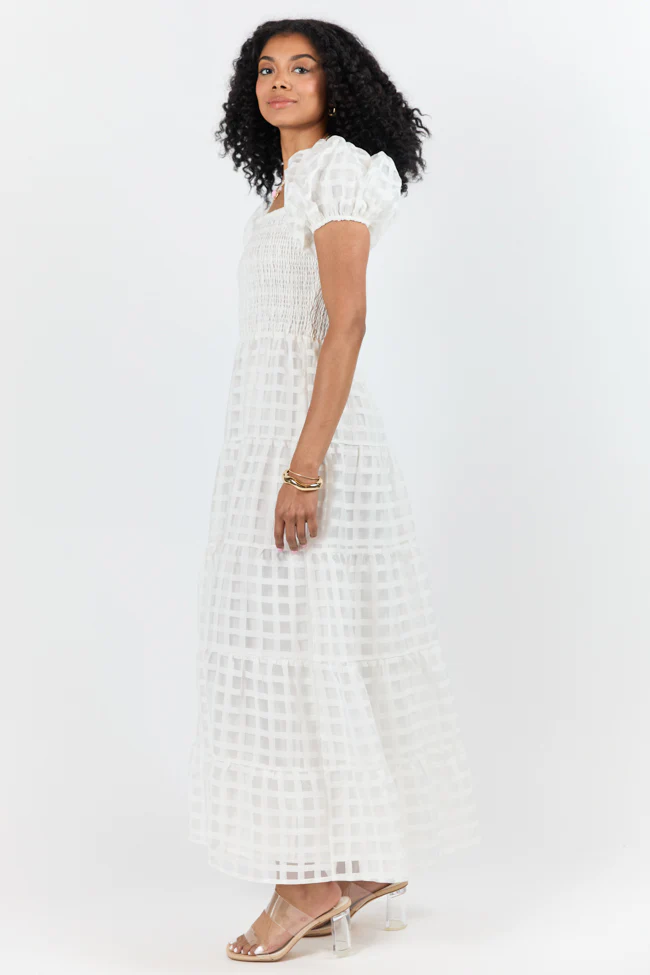 What A Feeling White Windowpane Maxi Dress FINAL SALE - Terpint