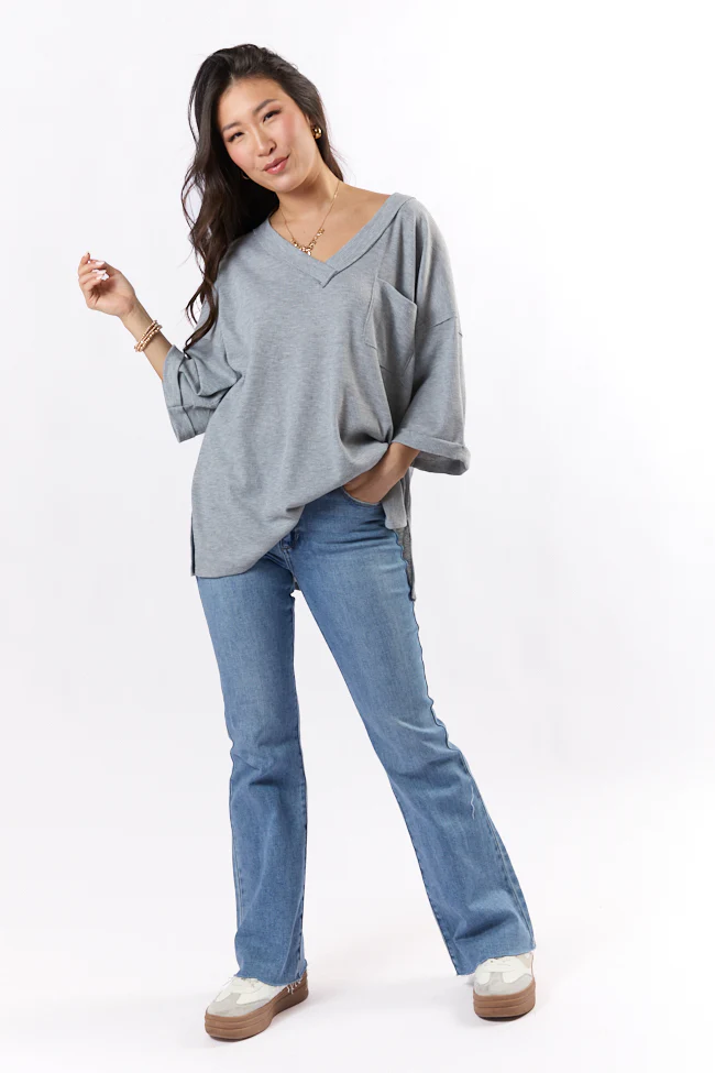 It's Our Time Grey Oversized Pocketed Waffle Tee FINAL SALE - Terpint