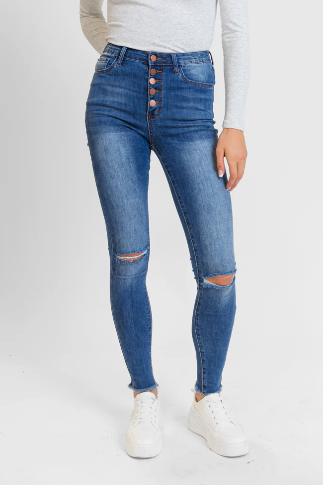 Chelsie Medium Wash Busted Knee Tall Skinny Jeans FINAL SALE - Terpint