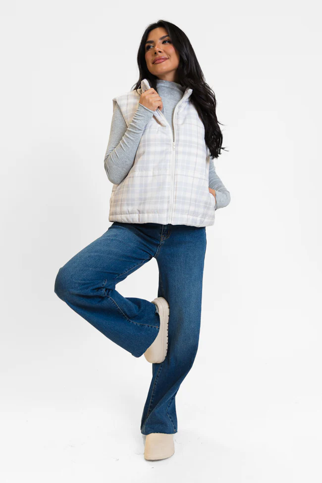 In A Bubble Beige Plaid Puffer Vest FINAL SALE - Terpint