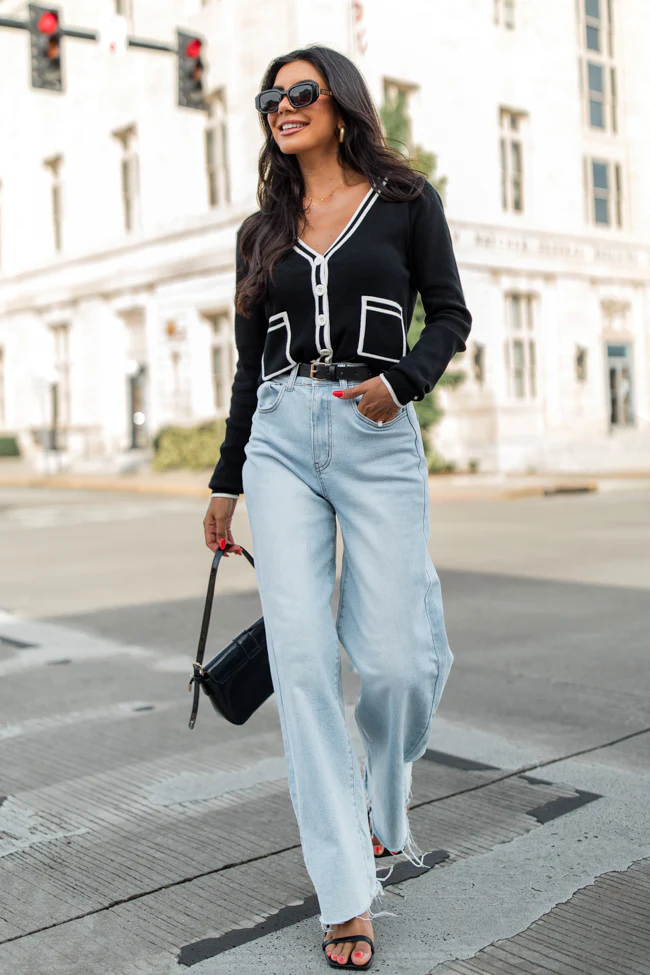 Gives Me Time Black and Ivory Contrast Trim Cardigan FINAL SALE - Terpint