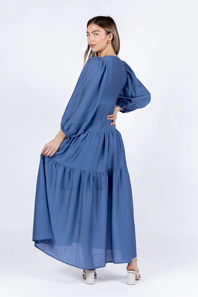Enchanting Moments Blue Button Detail Maxi Dress FINAL SALE - Terpint