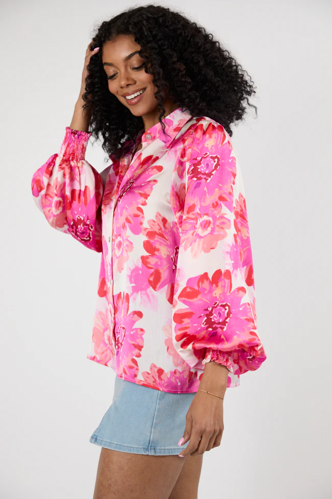 I've Been Waiting Rose Floral Satin Button Down Blouse FINAL SALE - Terpint