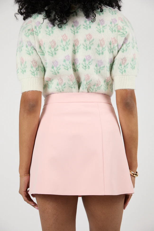 Back To You Blush Bow Detail Lace Inset Mini Skirt FINAL SALE - Terpint