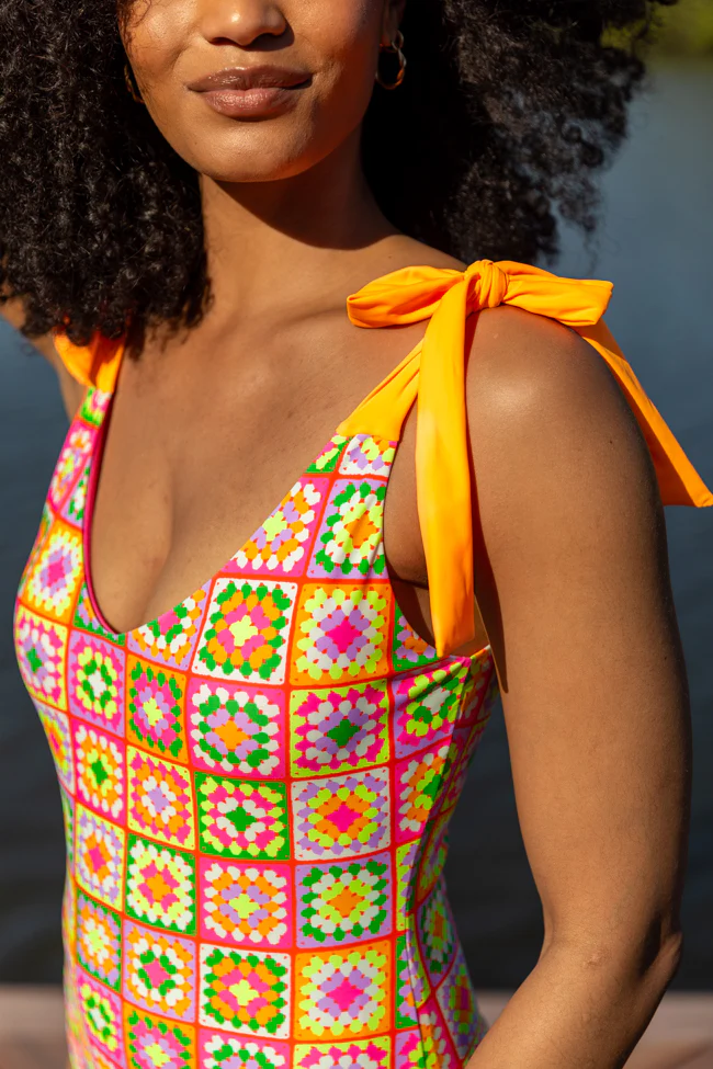 Sweet Life Multi Tie Strap Crochet Print One Piece Swimsuit FINAL SALE - Terpint