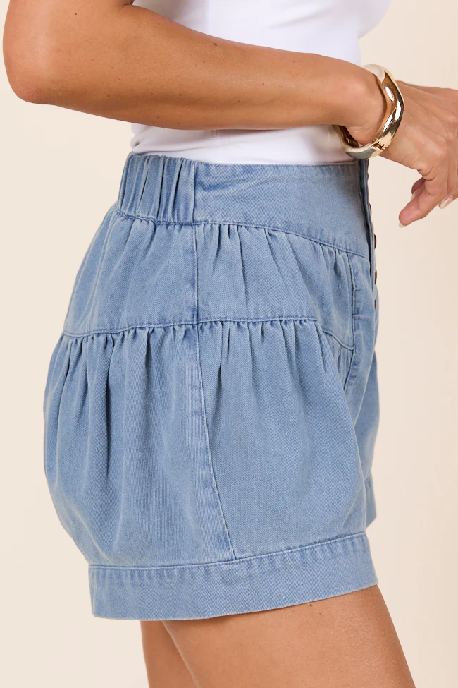 Amelia Tiered Medium Blue Denim Shorts - Terpint
