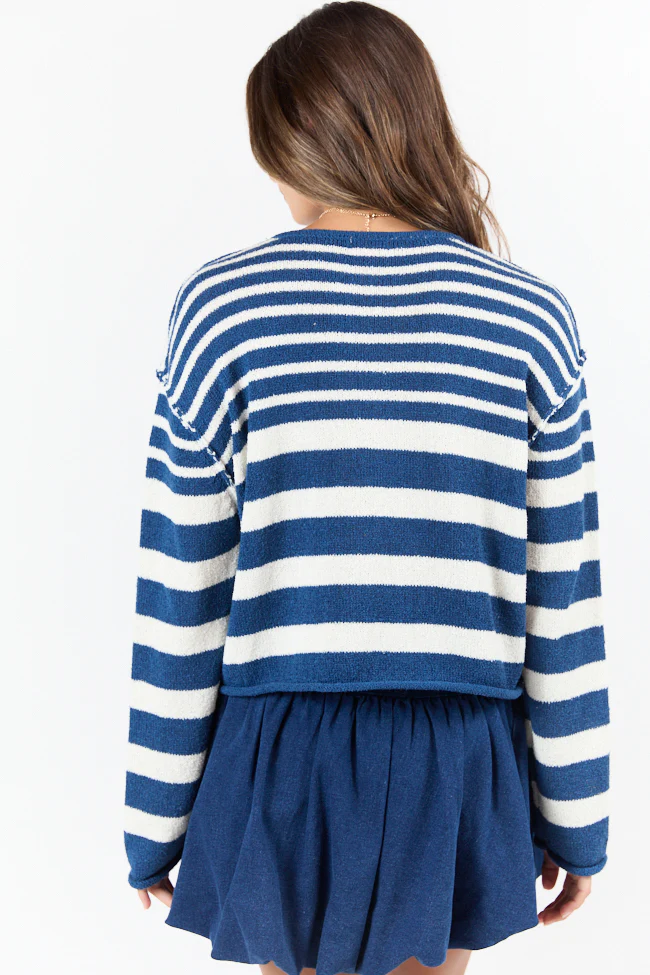 All Decked Out Navy Lightweight Striped Sweater - Terpint
