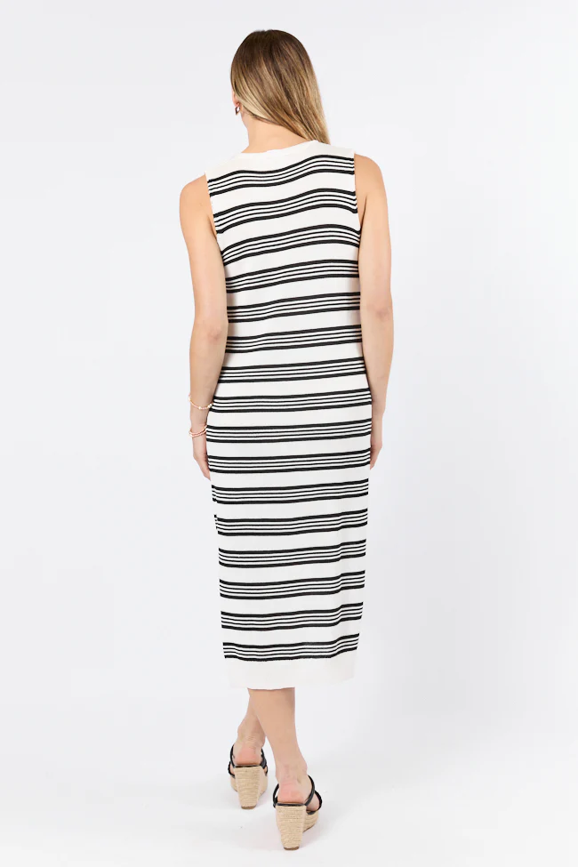 Endless Coastline Black and Ivory Striped Knit Sweater Dress FINAL SALE - Terpint