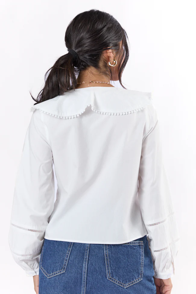 Burn The Breeze Ivory Ladder Detail Ruffle Front Blouse FINAL SALE - Terpint
